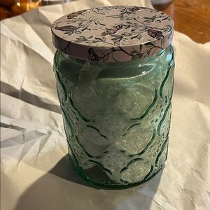 Floral Green Glass Jar with cotton face rounds